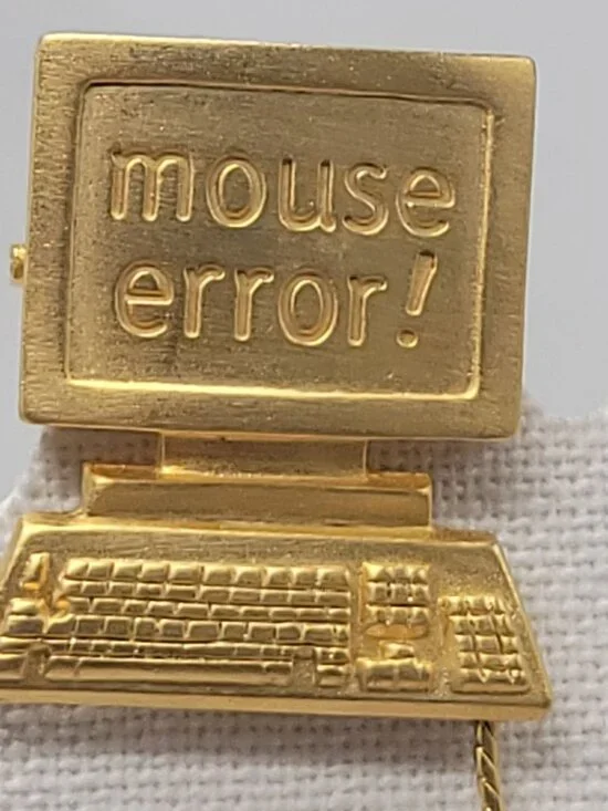 Vtg Signed JJ Brooch Mouse Error Gold-Tone Computer & Cat Dangling Pin Quirky 19 - Picture 3 of 10
